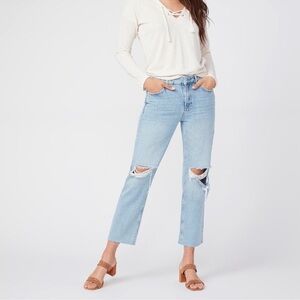 NWOT Paige Noella Straight Distressed Jeans 26 light wash raw hem